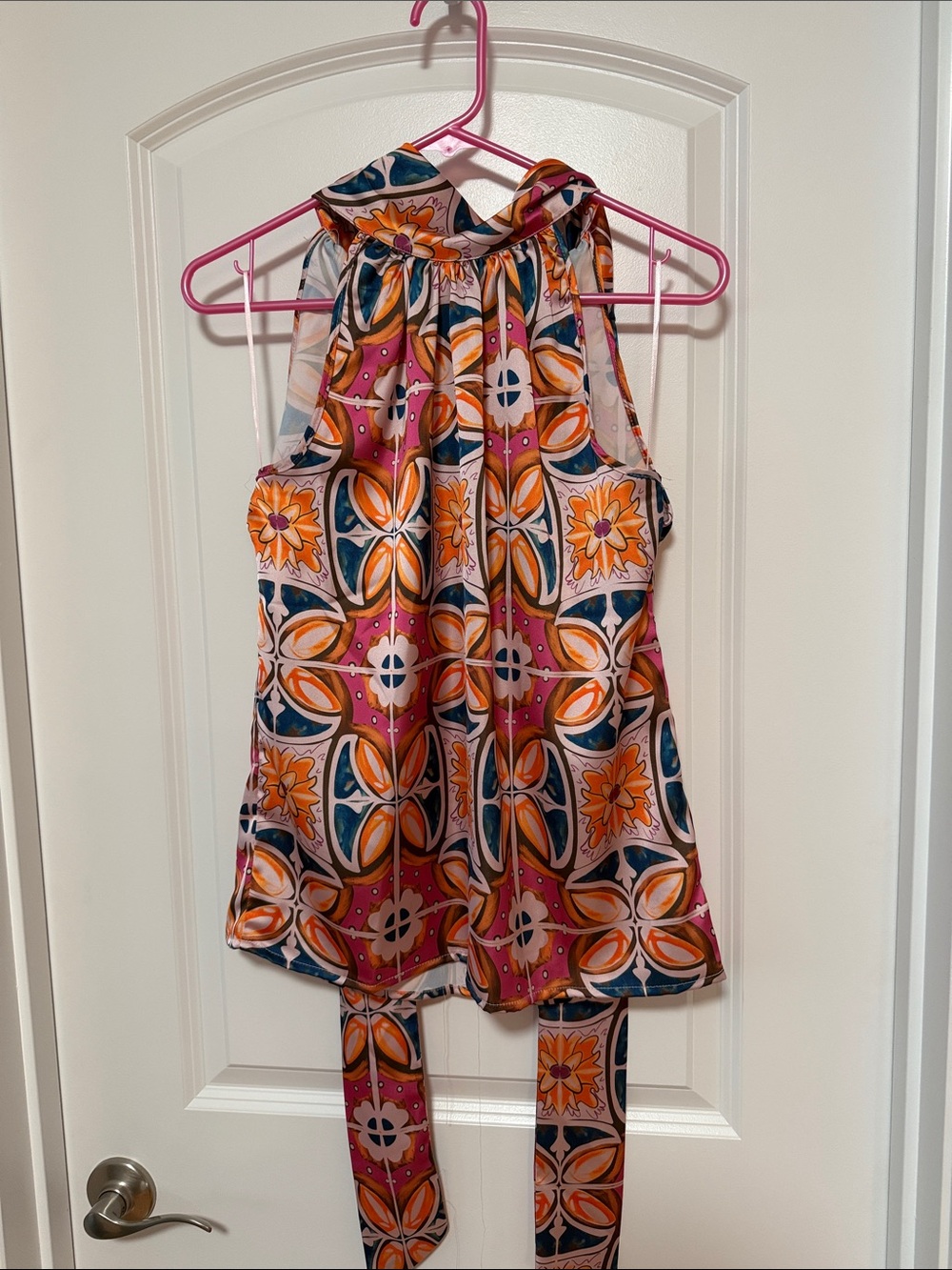 Rachel Zoe Pink Orange Navy Printed Halter Camisole